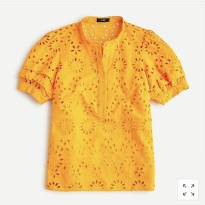 J. Crew yellow/gold eyelet puff sleeve top